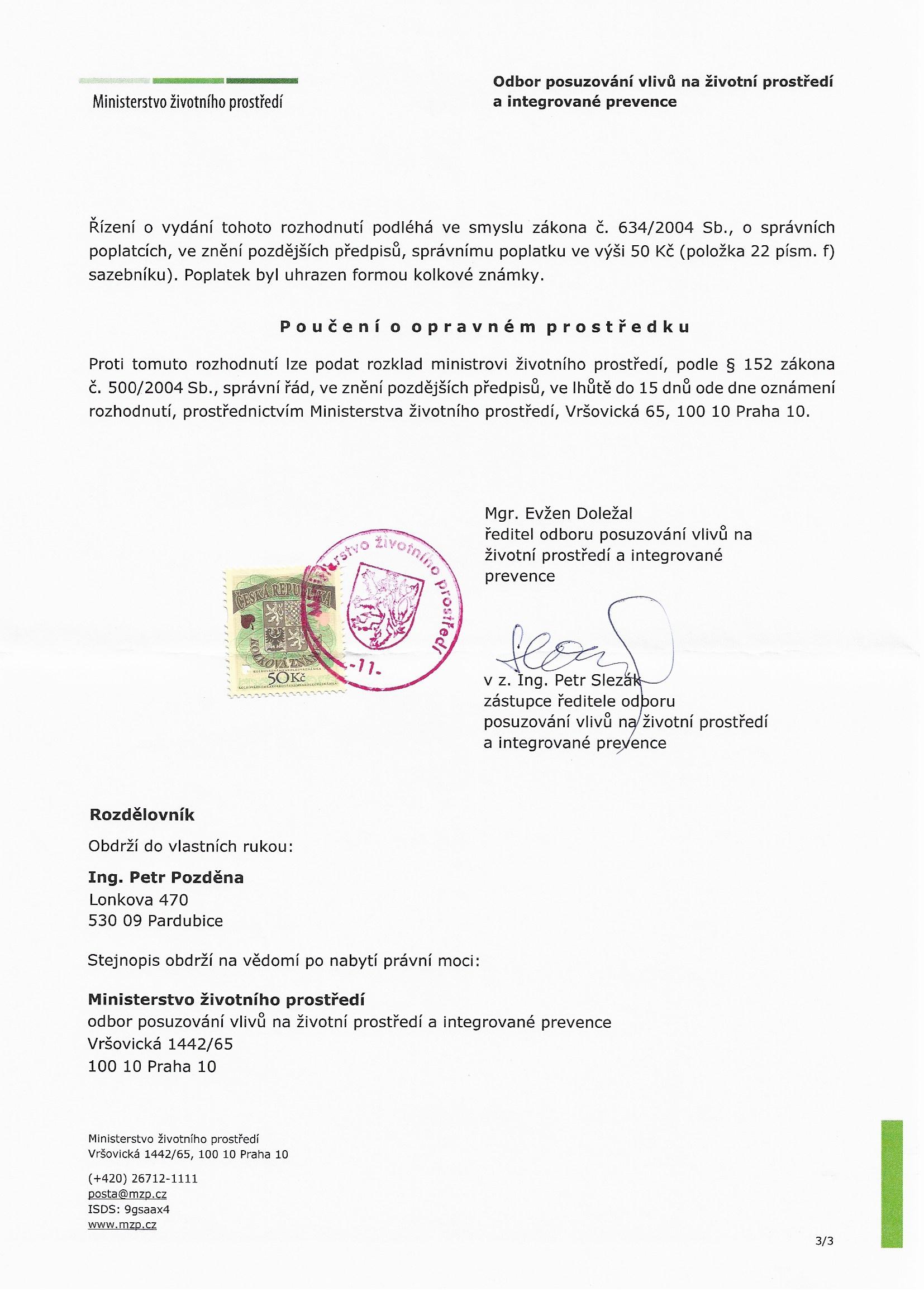 Rozhodnutí MŽP — strana 3